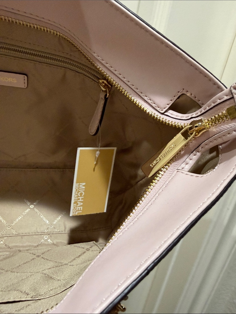 Michael Kors Blush Pink Pebbled Leather Chain-Handle Zipper Top NWT Tote - Picture 6 of 15